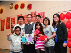 Teacher and students exchanging gifts